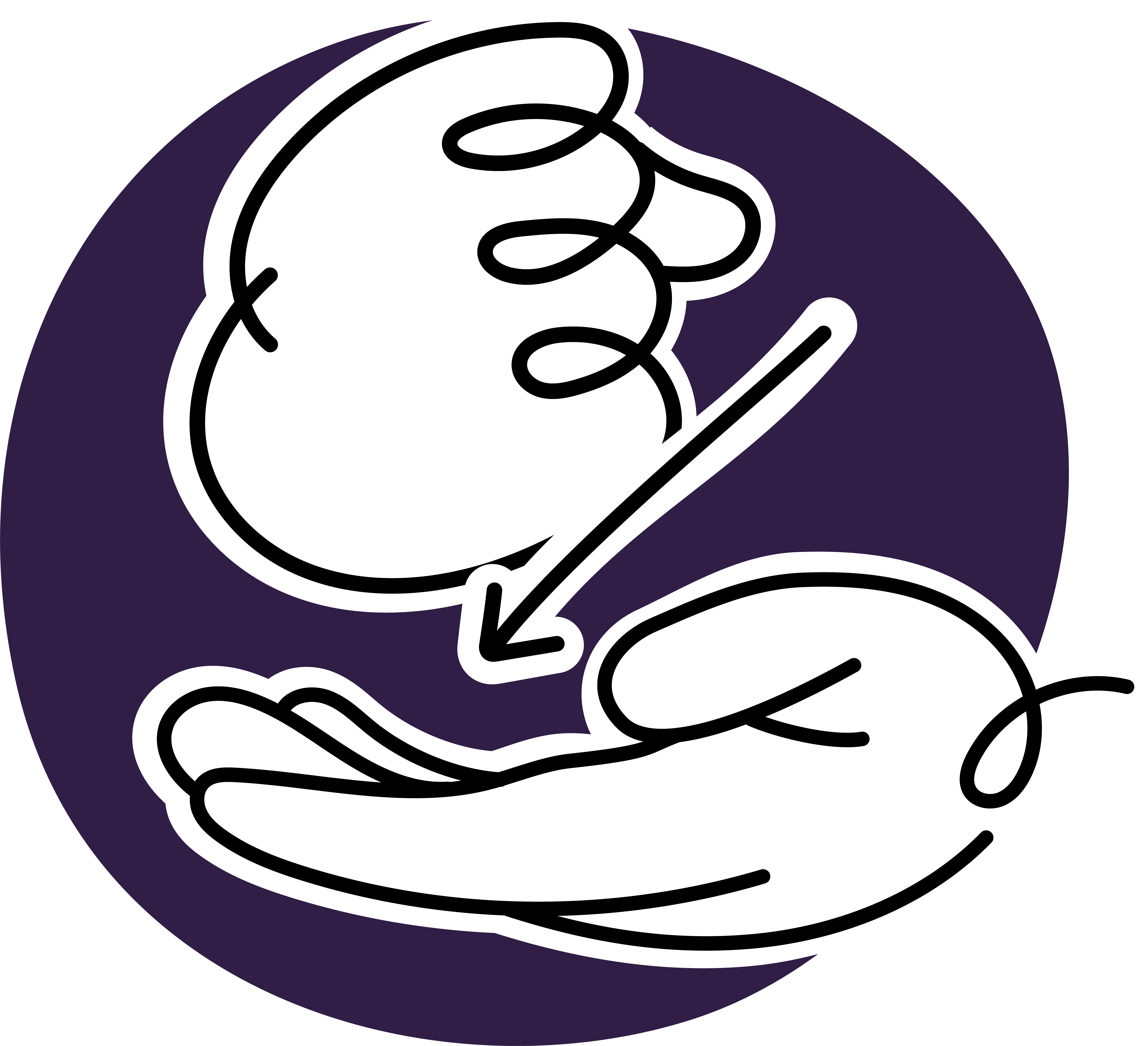 ASL sign off fund in graphic form with purple circle background
