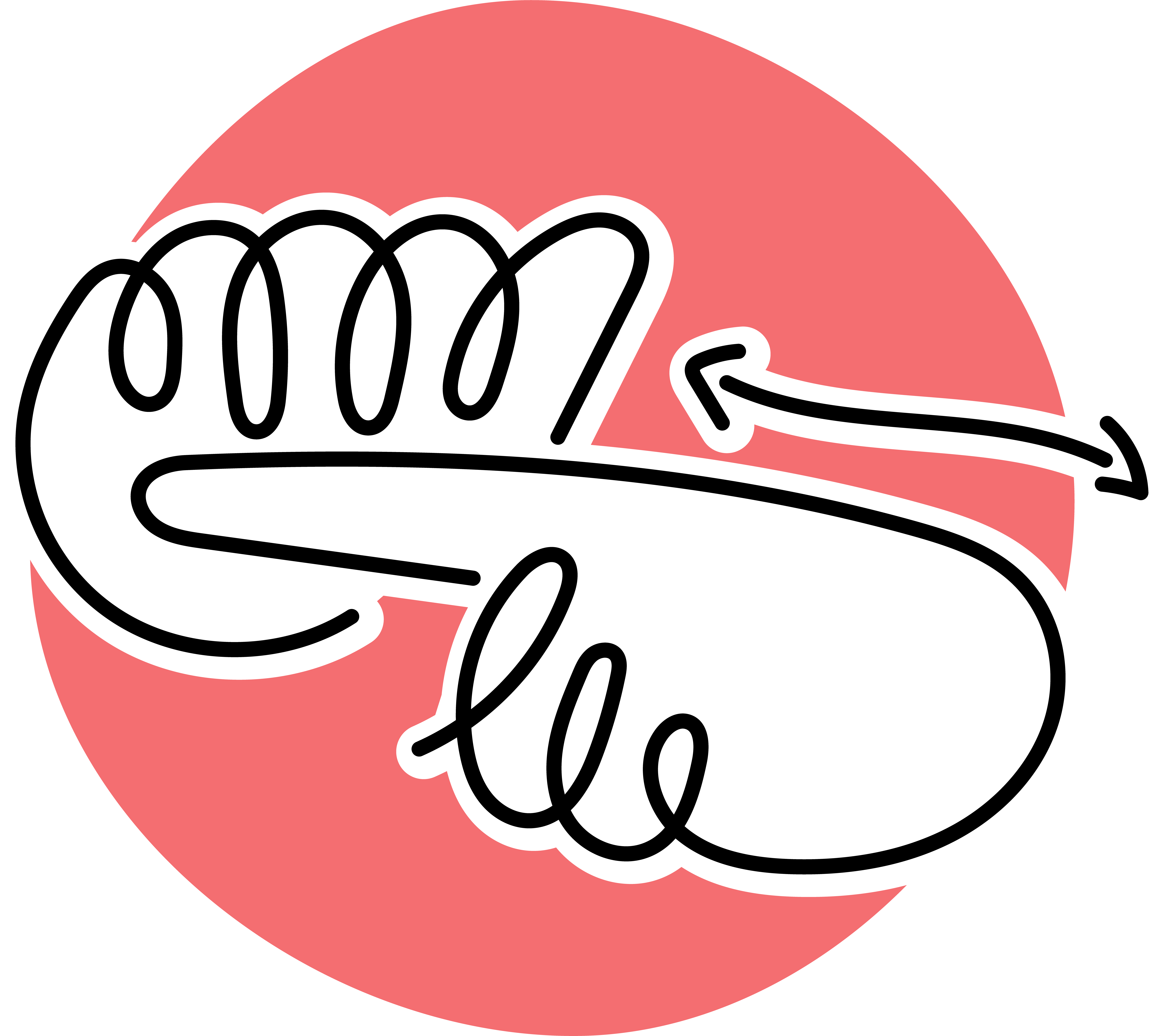 ASL sign of training in graphic form with salmon circle background