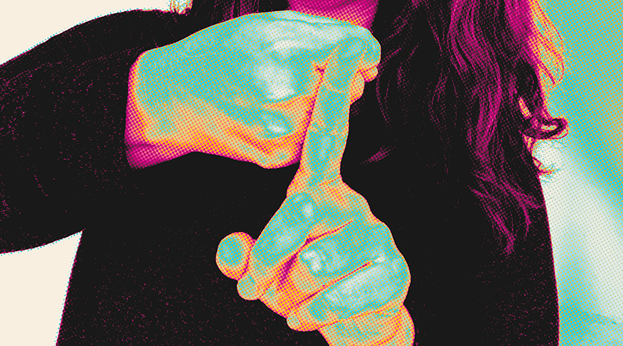 A stylized halftone graphic shows a white woman with a medium-length dark hair signing “impact” in ASL with both hands.